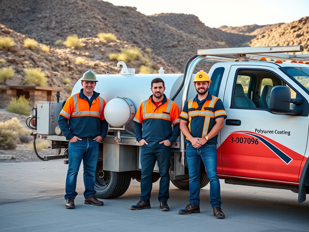 Polyurea coating crew with spray application equipment in Arizona
