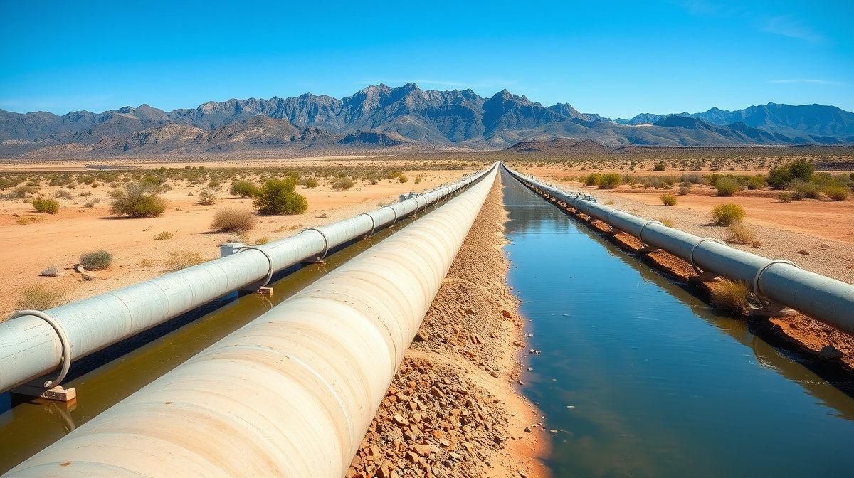 Polyurea coating being applied to a concrete water infrastructure canal or tank structure in Arizona