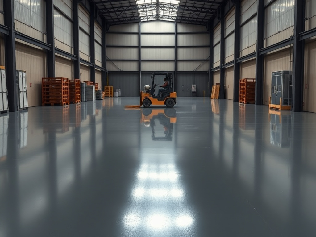 Commercial warehouse floor coated with seamless polyurea flooring system