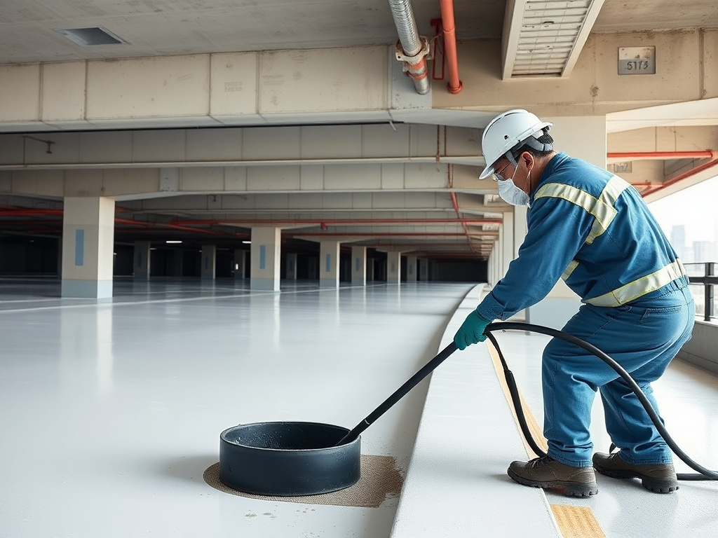 Polyurea traffic-bearing deck coating applied to a parking structure